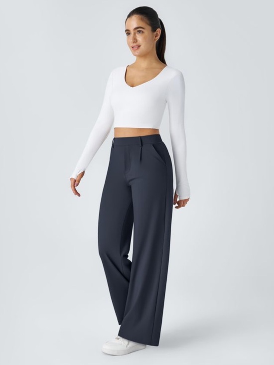 HALARA Pants - Halara Flexl DayStretch High Waisted Pocket Straight Leg Work Pants Medium Navy
